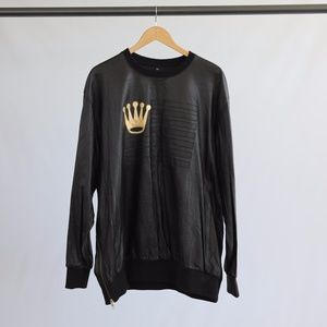🔑 Leather Pullover Sweatshirt w/ Gold Detailing